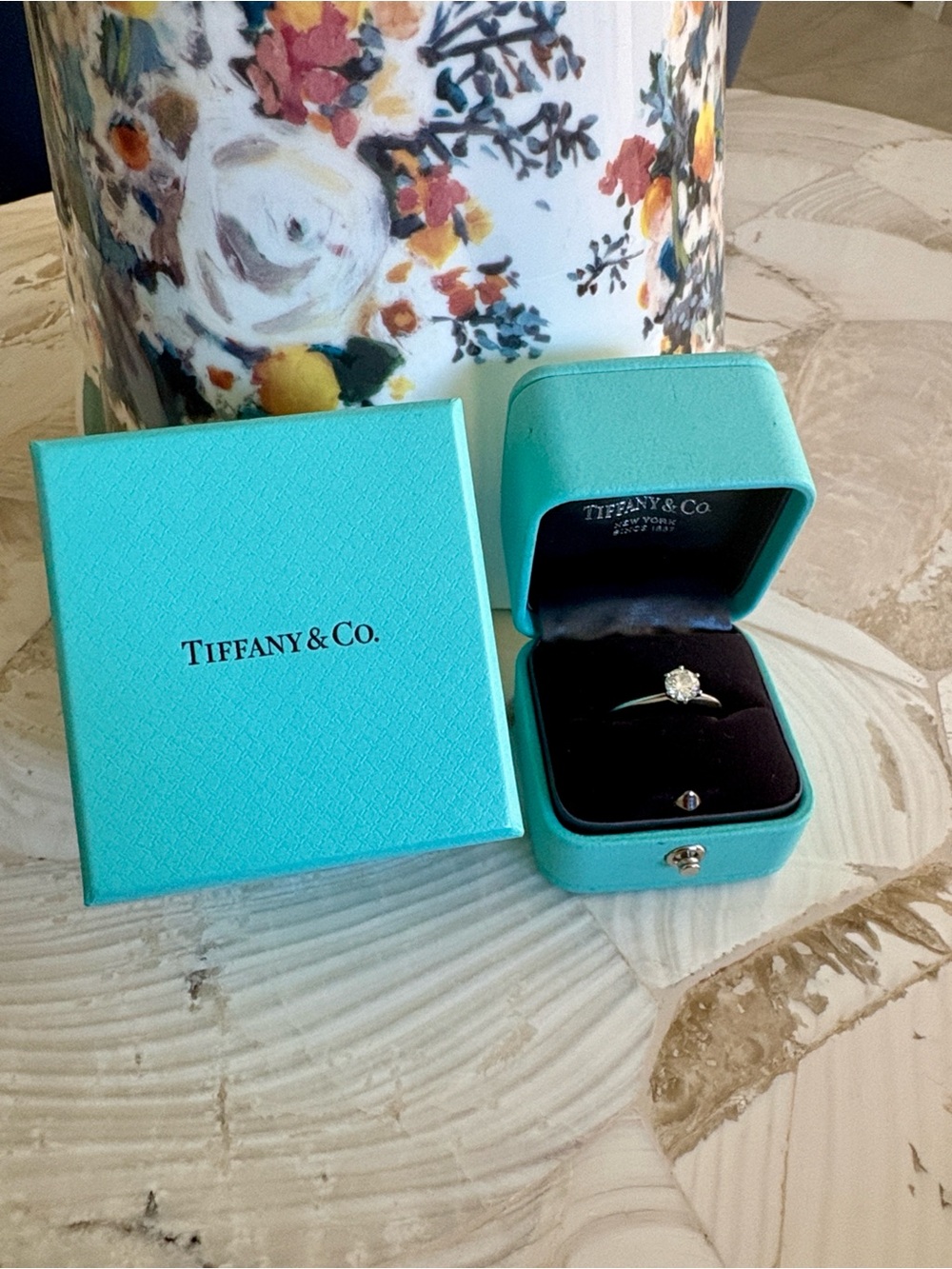 Tiffany & Co. Solitaire Diamond Ring with Signature Blue Box